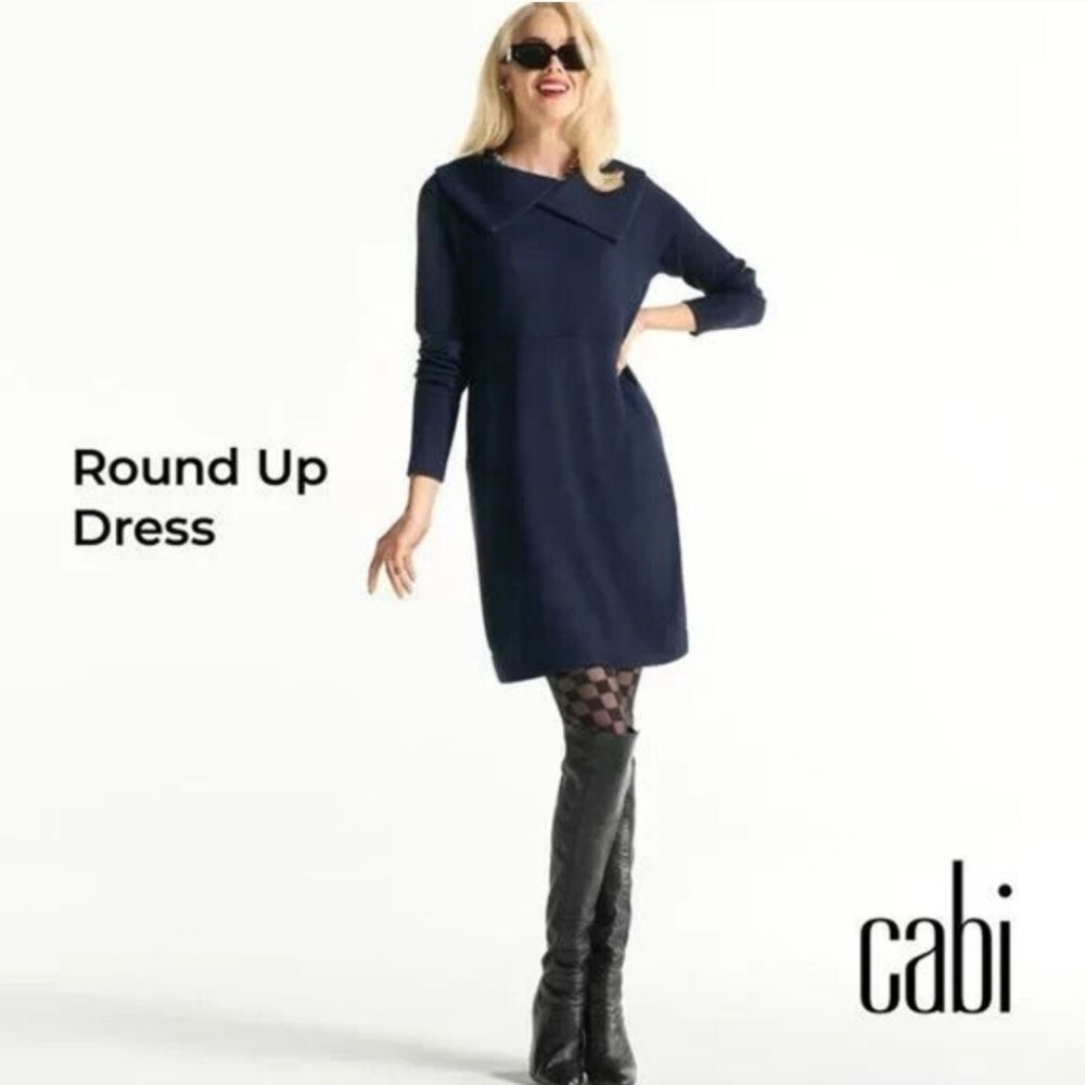 Cabi 4390 Round Up Navy Pocketed Sweater Dress preppy cozy size medium